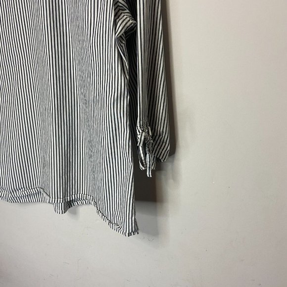 Chicos Womens 3 US XL 16 Button Up Blouse Gray Stripe Tie Sleeve Hem Collar Top - Picture 4 of 10